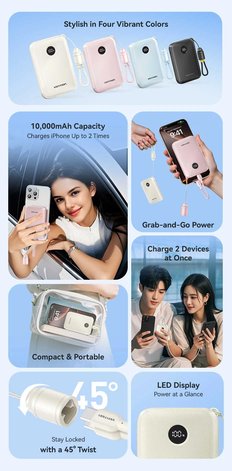 Thiết kế nhỏ gọn của pin sạc dự phòng VENTION 10000mAh 22.5W