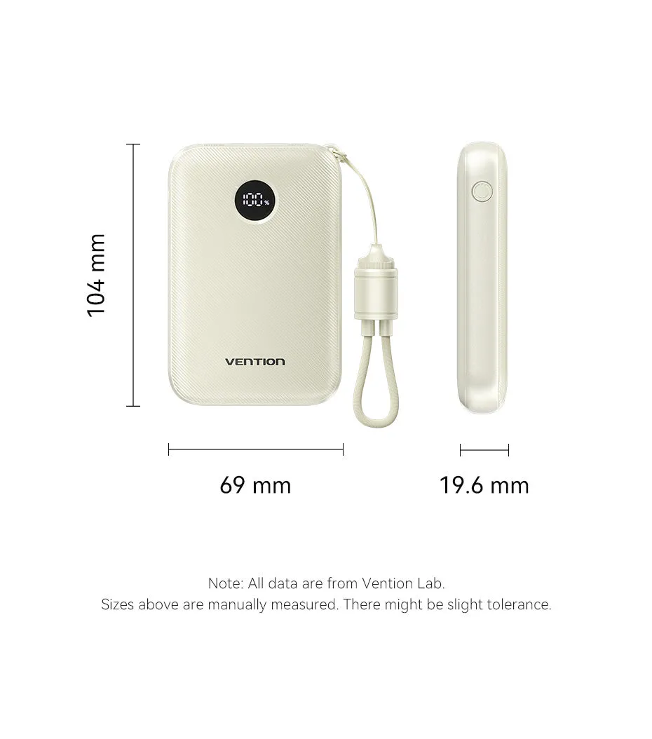 Pin dự phòng VENTION 10000mAh kèm dây sạc gắn liền thân máy
