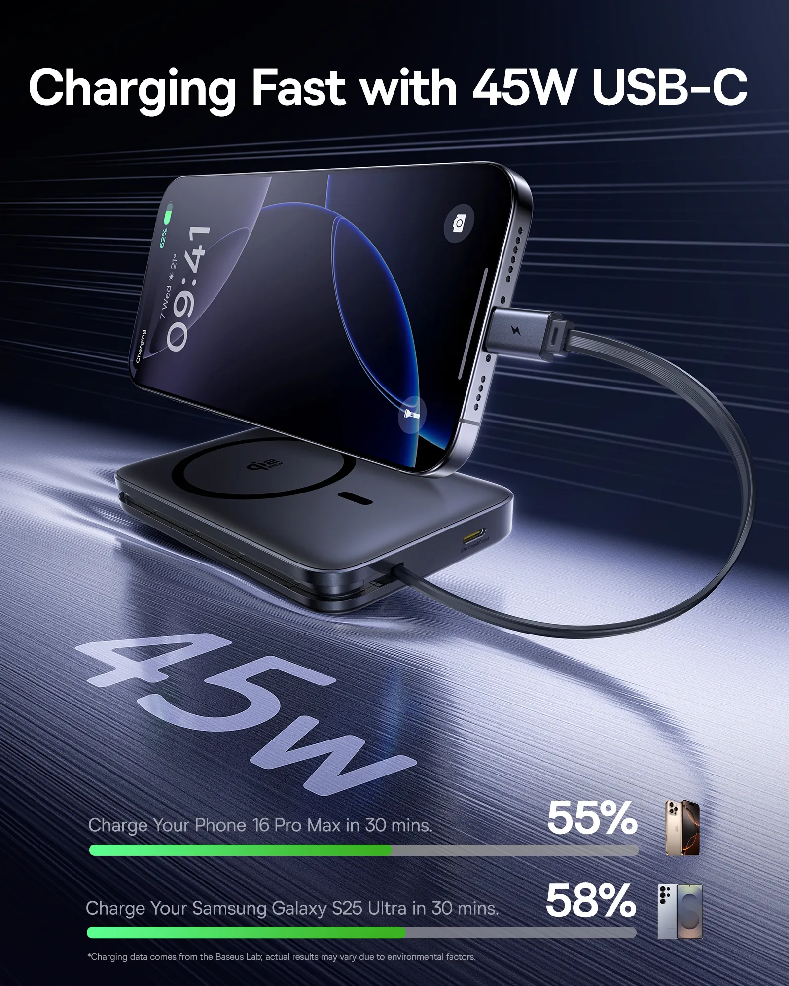 Tổng thể pin dự phòng không dây Baseus PicoGo AM61 và các cổng kết nối