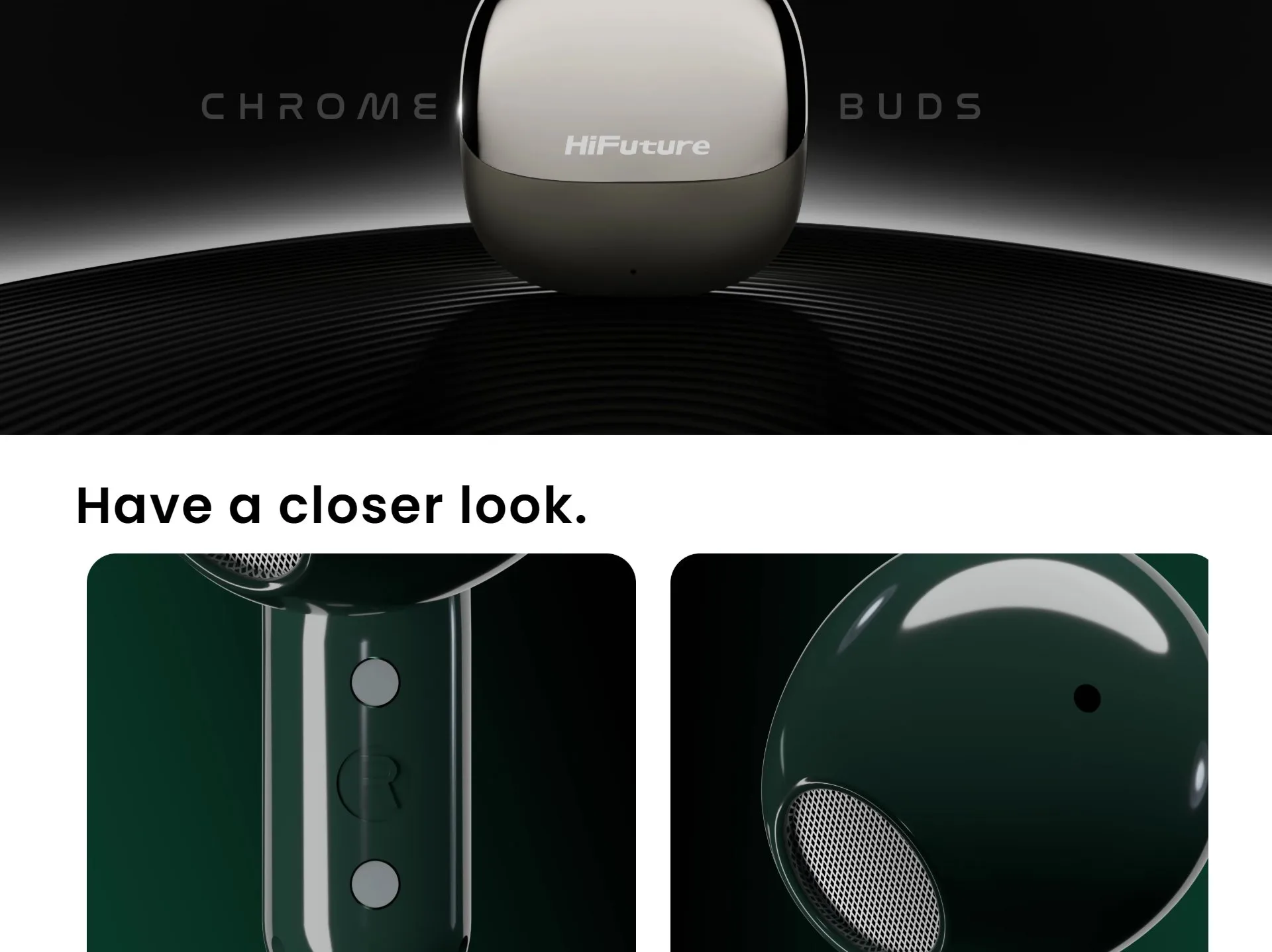 Cận cảnh tai nghe HiFuture Chromebuds bên trong hộp sạc