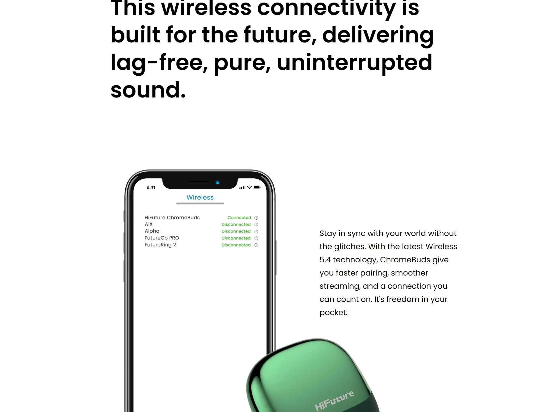 Tai nghe HiFuture Chromebuds kết nối Bluetooth nhanh chóng