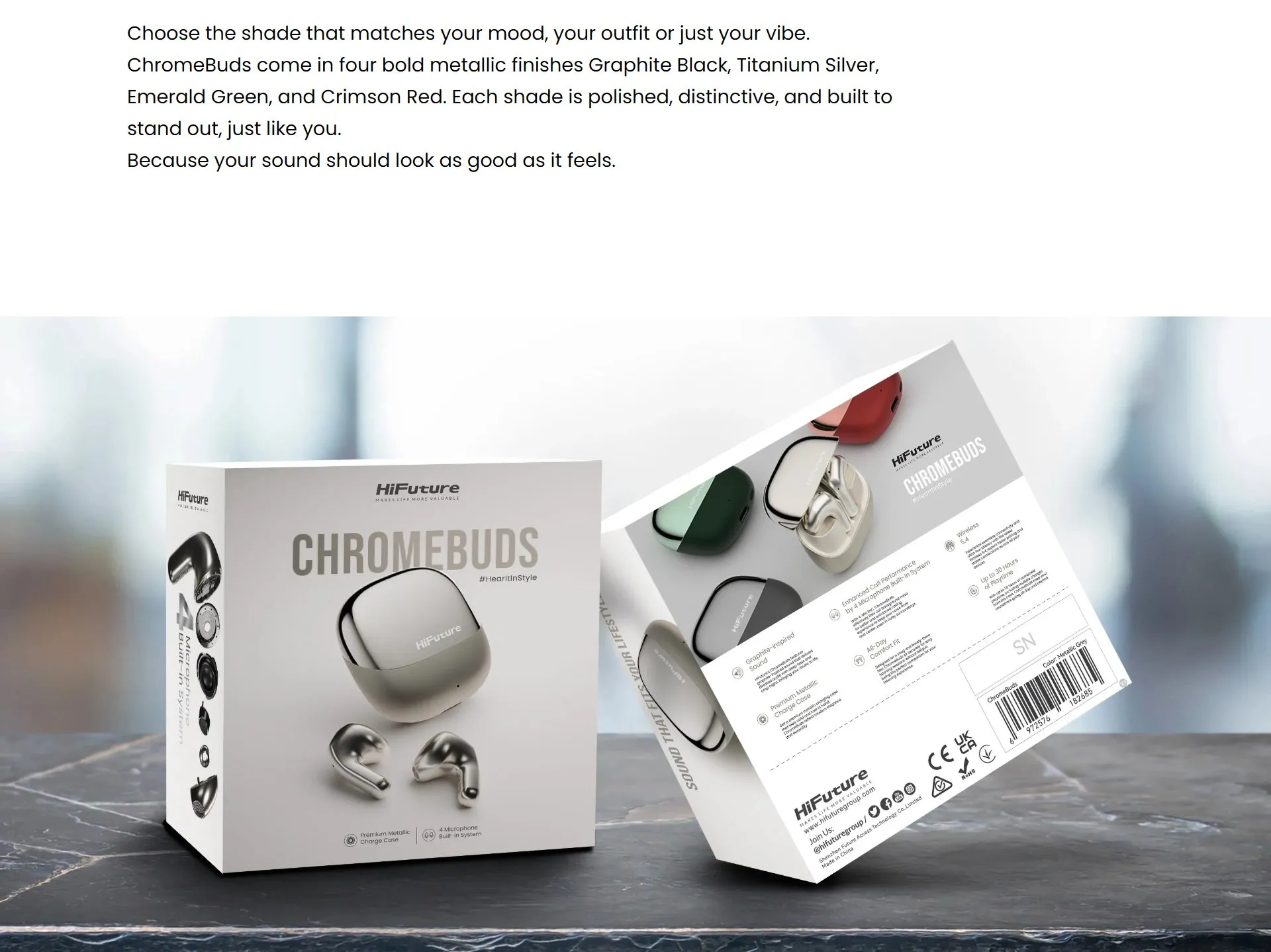 Hộp sản phẩm tai nghe không dây HiFuture Chromebuds đầy đủ