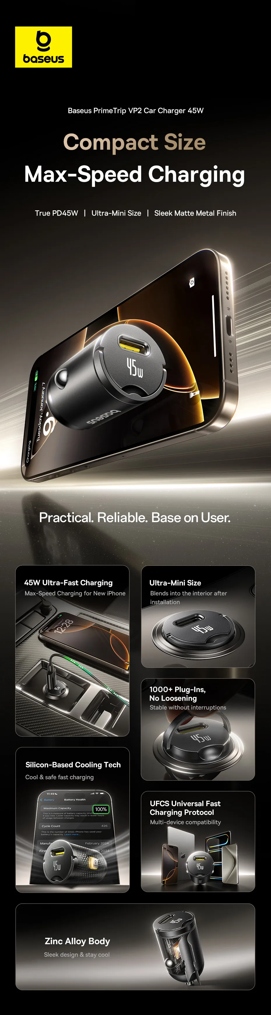 Tẩu sạc ô tô Baseus PrimeTrip VP2 45W và hộp sản phẩm