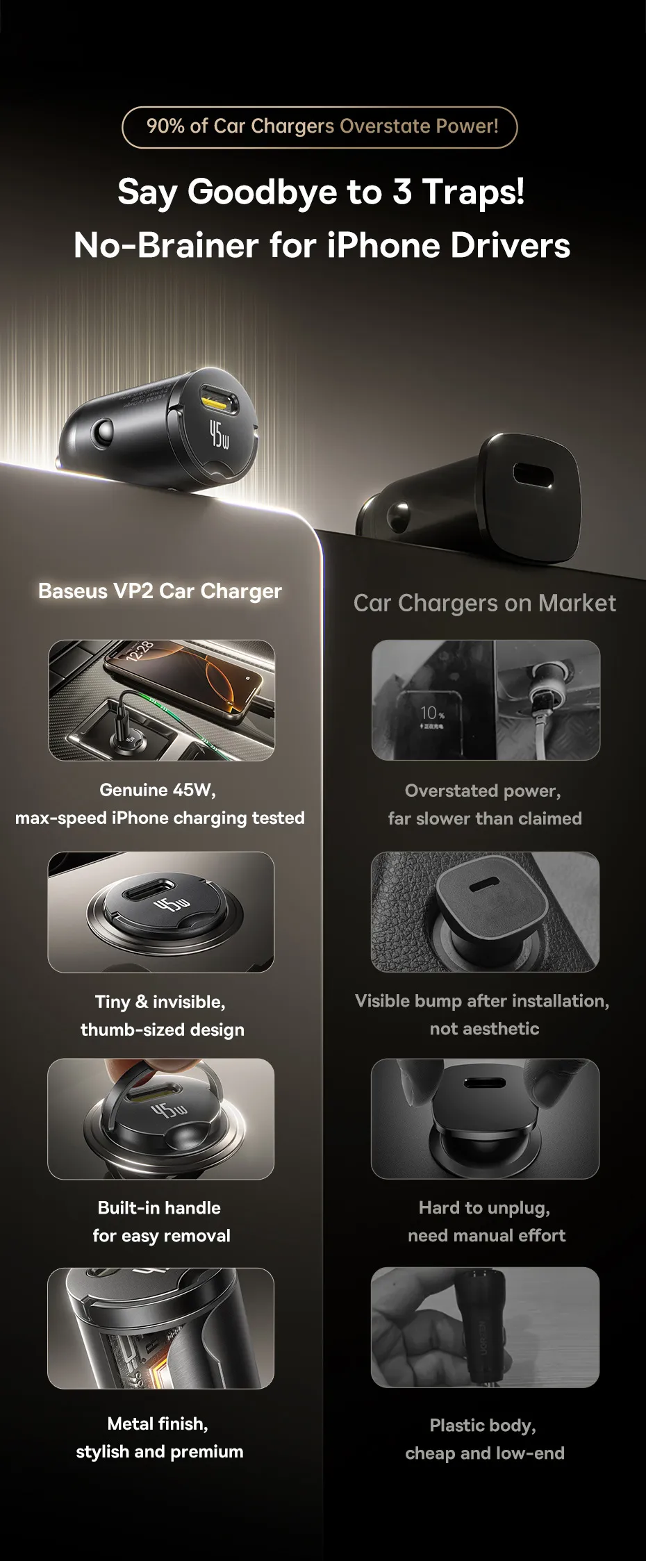 Tẩu sạc nhanh ô tô Baseus PrimeTrip VP2 công suất 45W