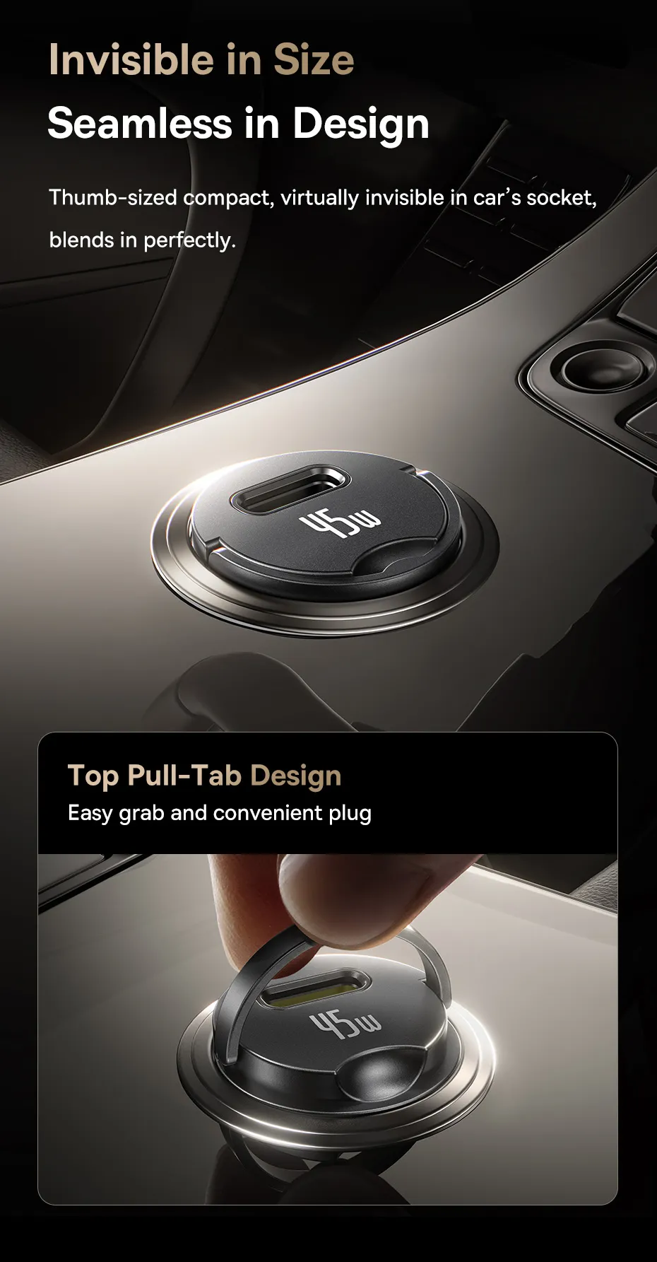 Cận cảnh cổng sạc Type C của tẩu sạc Baseus PrimeTrip VP2 45W