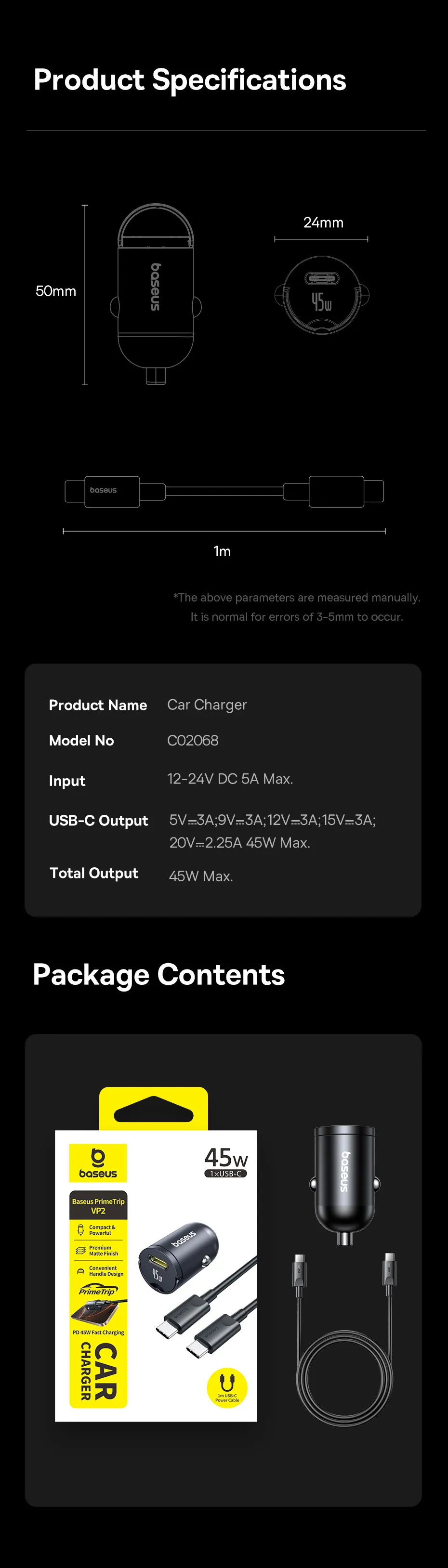 Bao bì chuyên nghiệp của tẩu sạc Baseus PrimeTrip VP2 45W