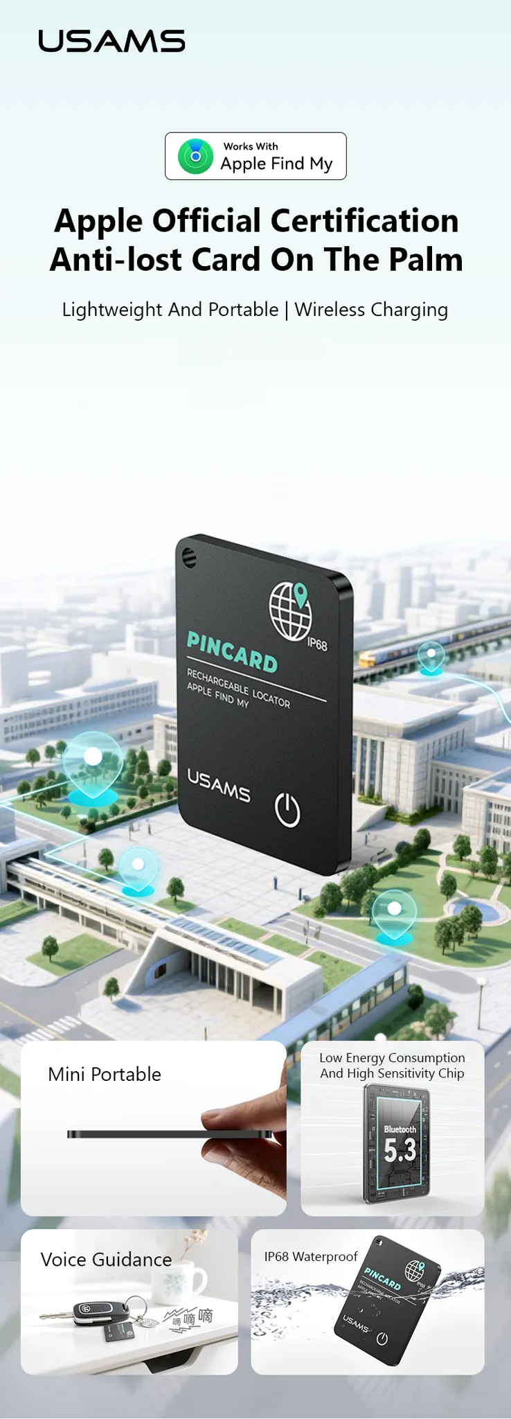 Thiết bị định vị mini USAMS ZB353 màu đen sang trọng