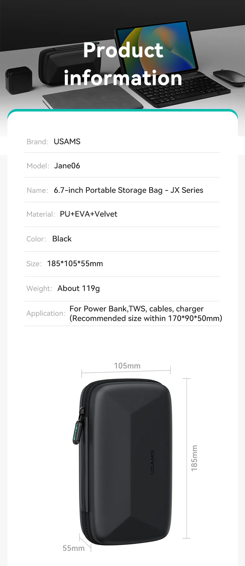 Tổng quan túi phụ kiện USAMS Jane06 6.7 inch chống thấm nước