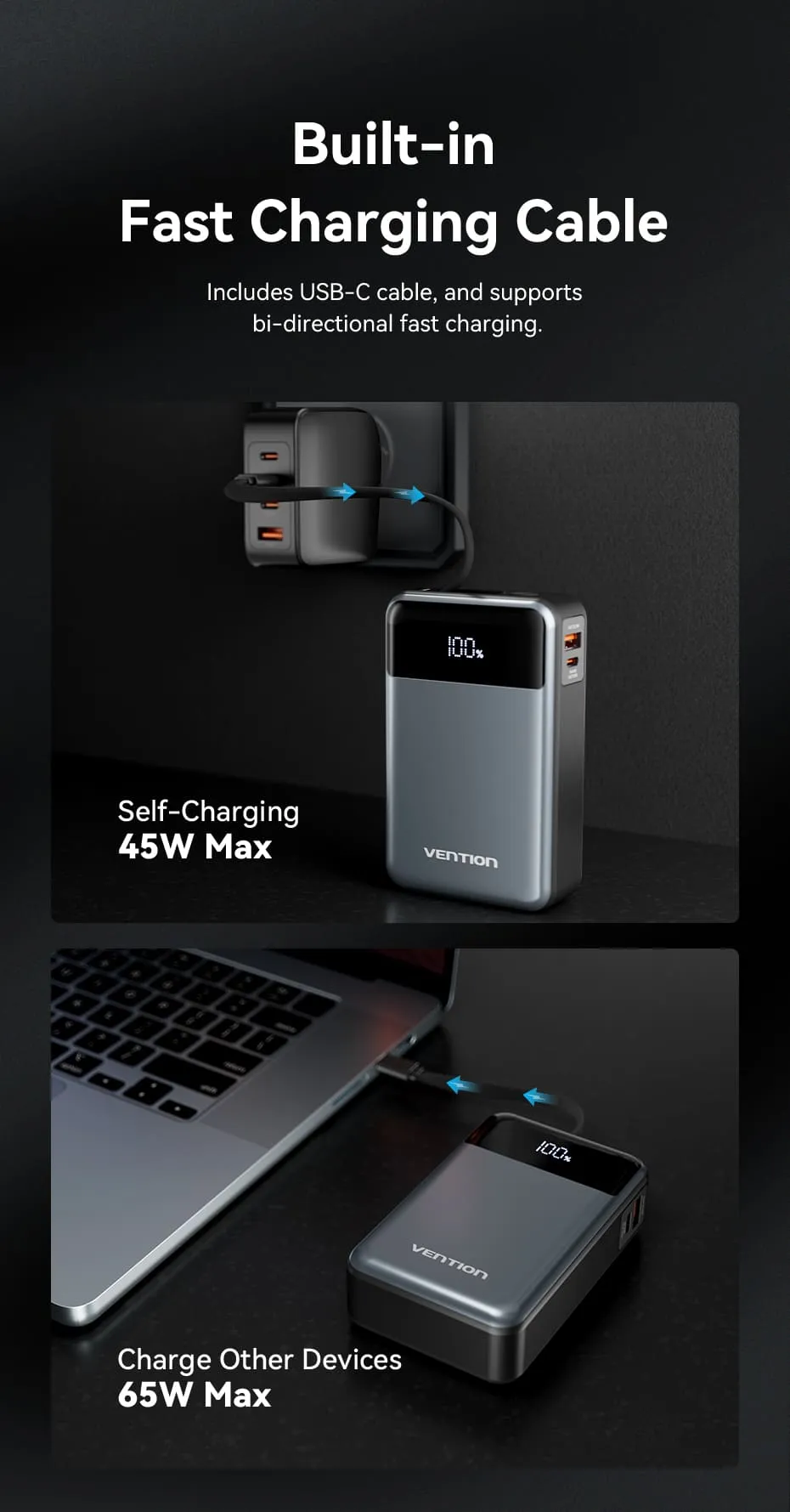 Pin dự phòng Vention Dash FHY hỗ trợ sạc nhanh 65W PD hiệu suất cao