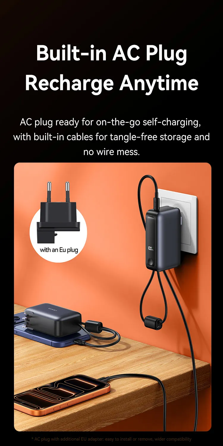 Hình ảnh mặt trước và cổng sạc của pin dự phòng USAMS CD260 10000mAh