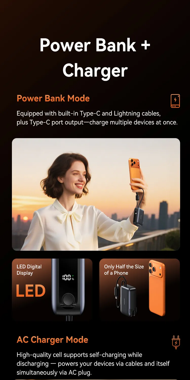 Chi tiết cáp sạc Lightning và Type-C tích hợp trên USAMS PB88