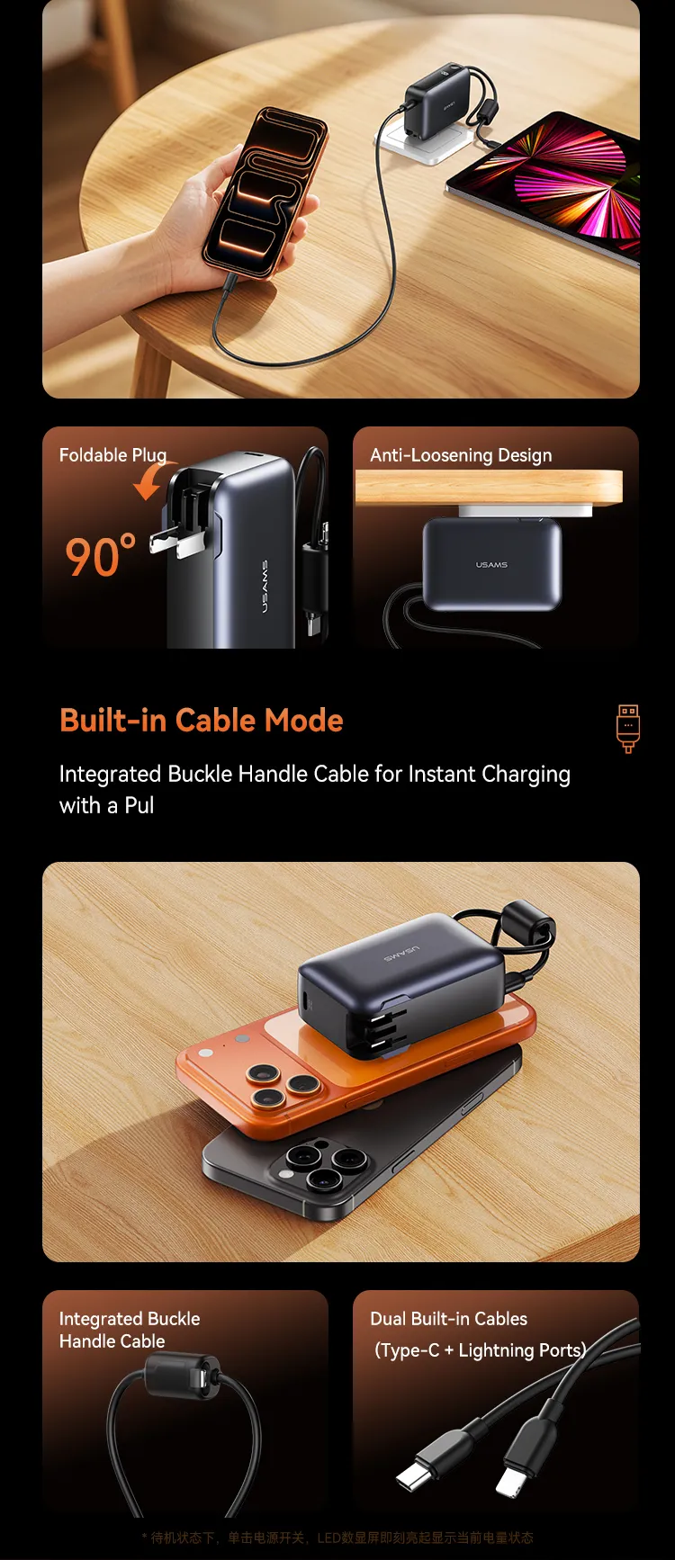 Sạc đồng thời nhiều thiết bị với pin dự phòng USAMS CD260 3-in-1