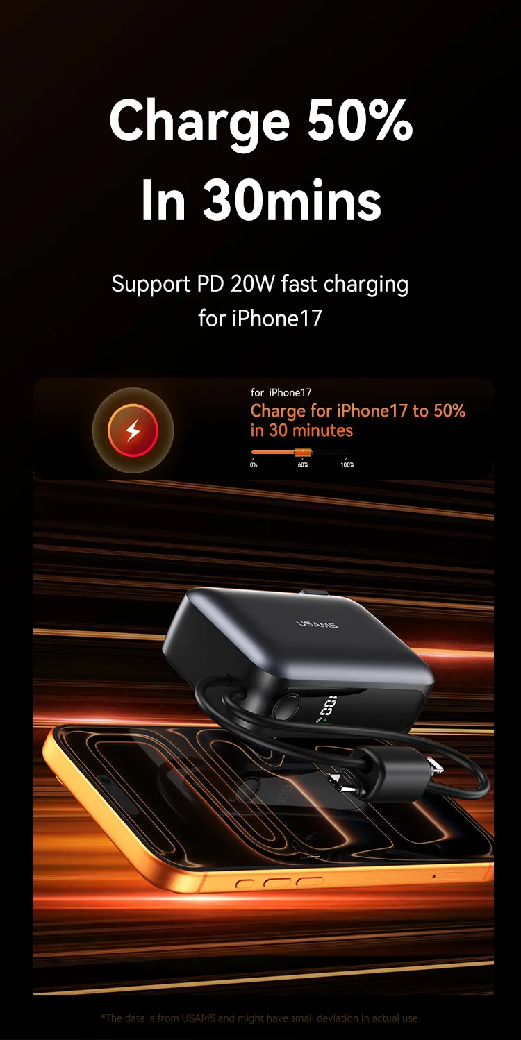 Pin dự phòng USAMS CD260 sạc nhanh cho iPhone qua cáp Lightning 20W