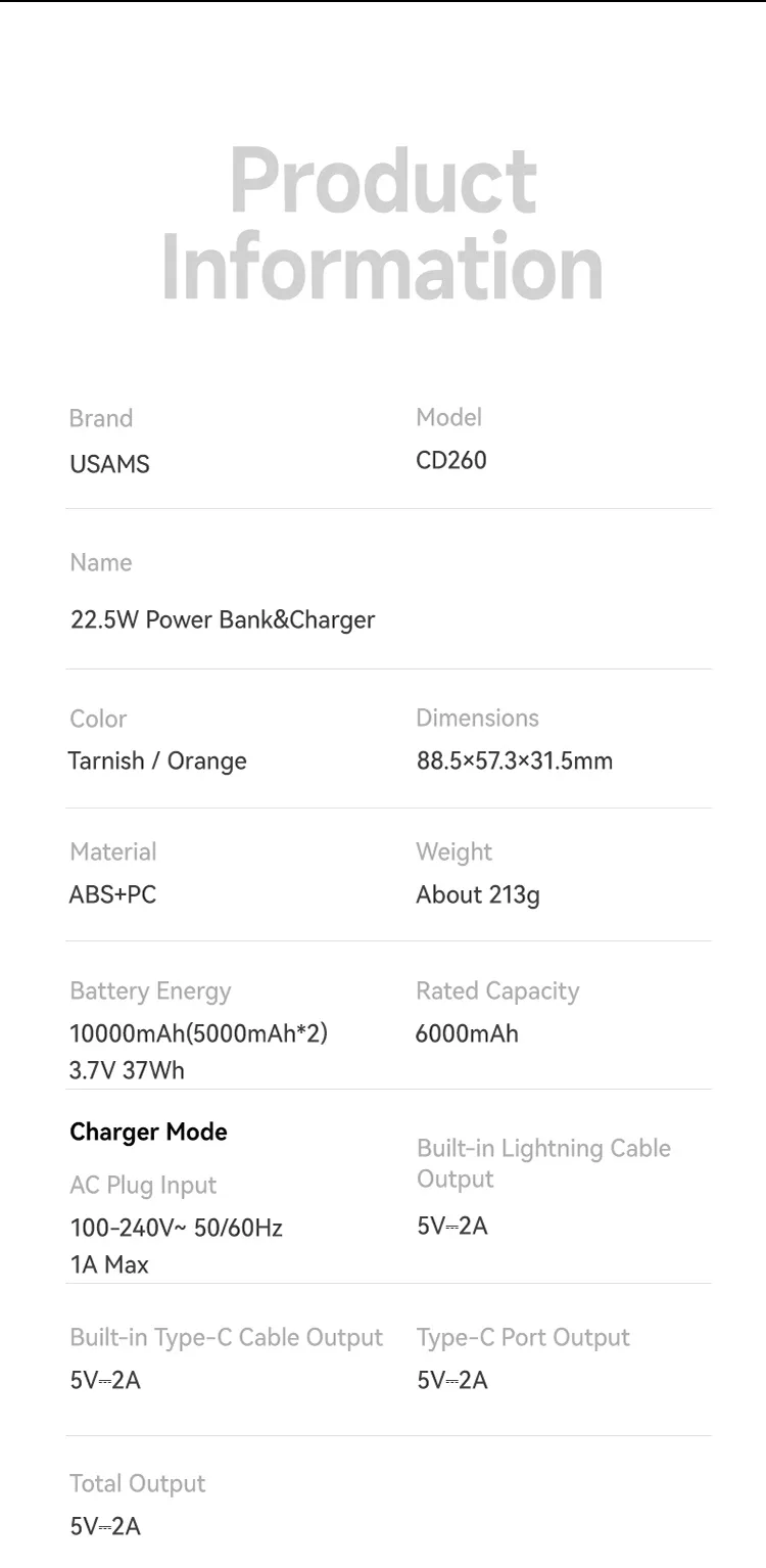 Cổng USB-A và Type-C bổ sung trên USAMS CD260 PB88