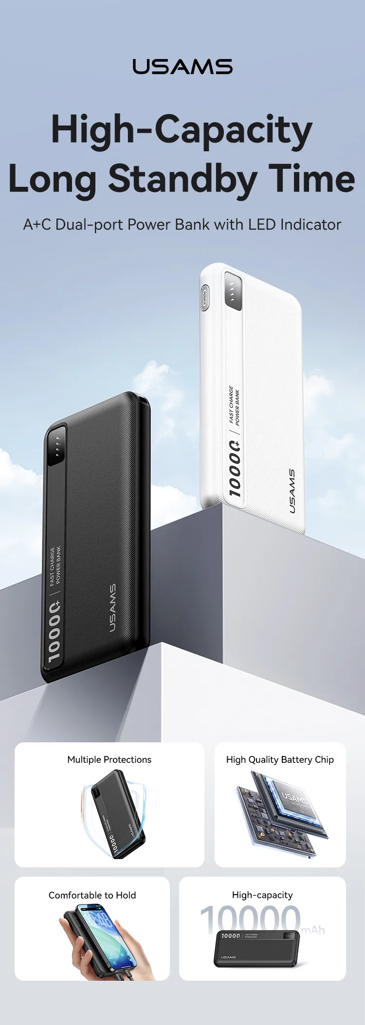 Cổng USB-A và USB-C trên Pin USAMS CD262