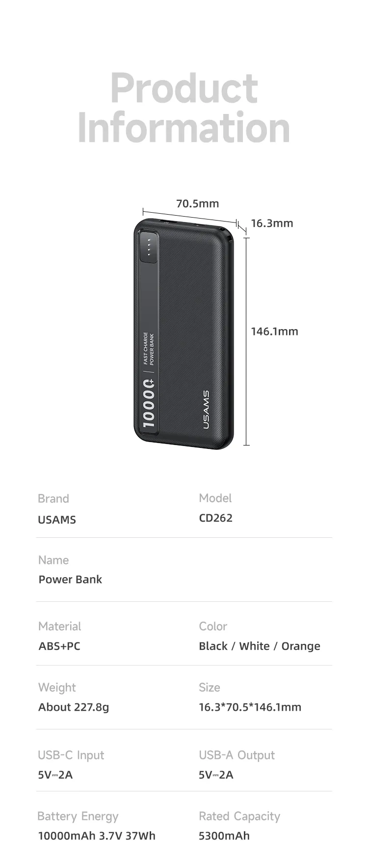 Pin sạc USAMS CD262 PB89 10000mAh 10W với phụ kiện