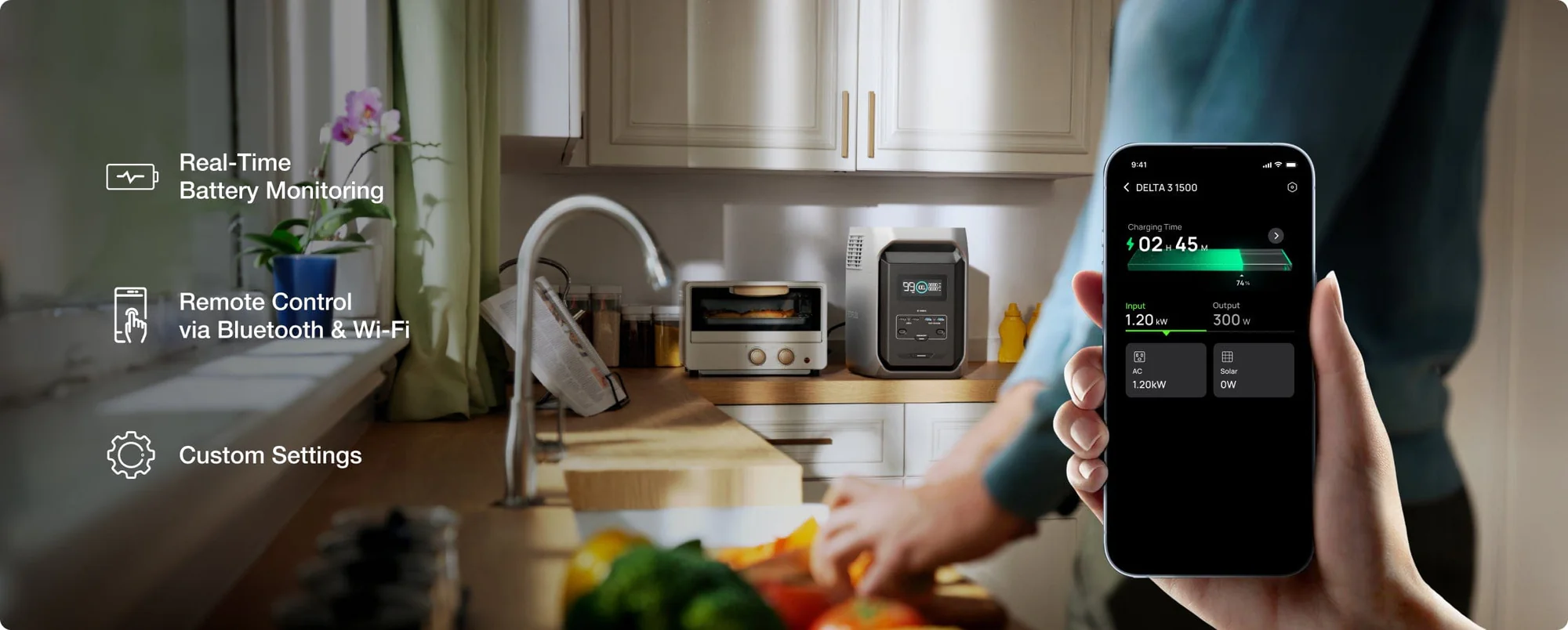 EcoFlow DELTA 3 kết nối app điều khiển thông minh, tiện theo dõi từ xa