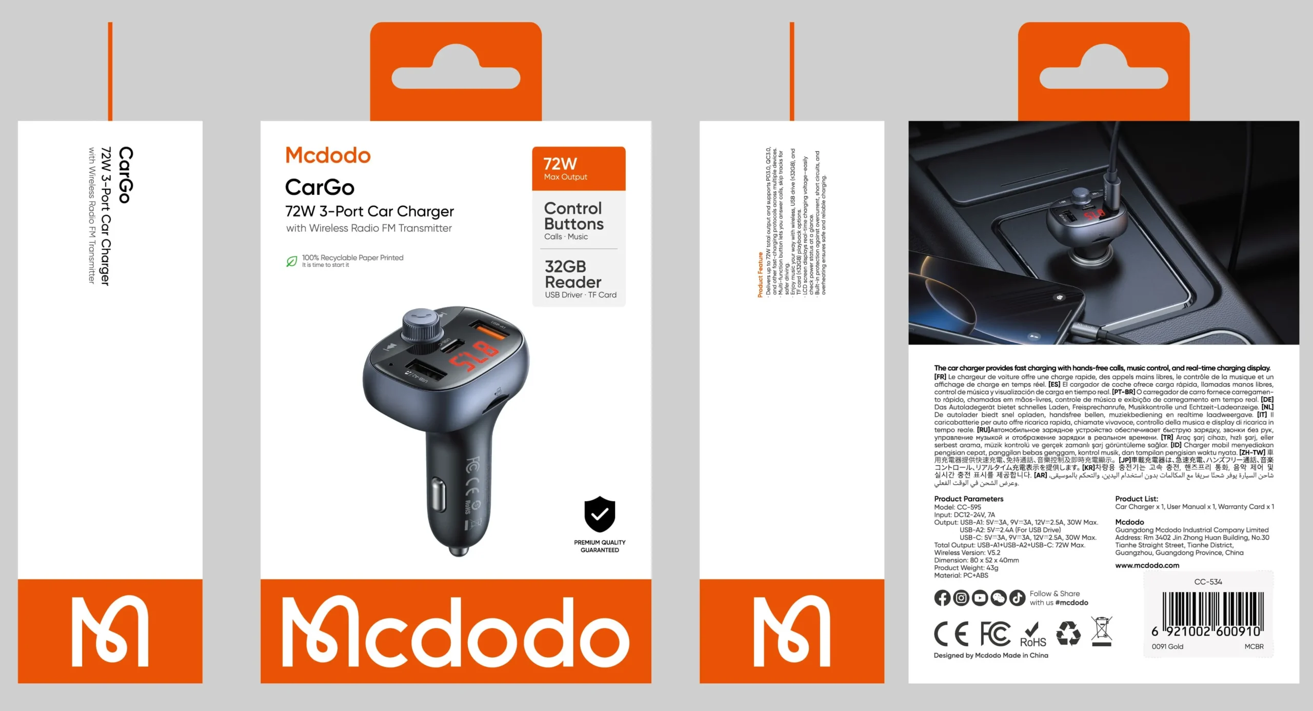 Tẩu sạc Mcdodo CarGo FM 72W 3 cổng 2U1C – sạc nhanh cho ô tô đa năng