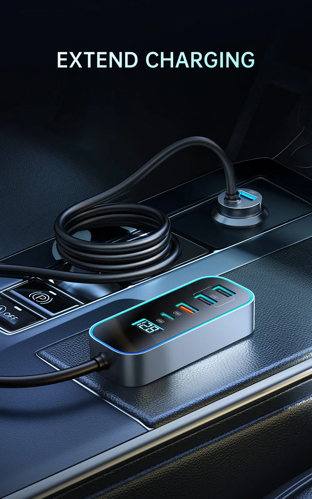 Hiệu ứng đèn LED RGB trên tẩu sạc ô tô Mcdodo 107W