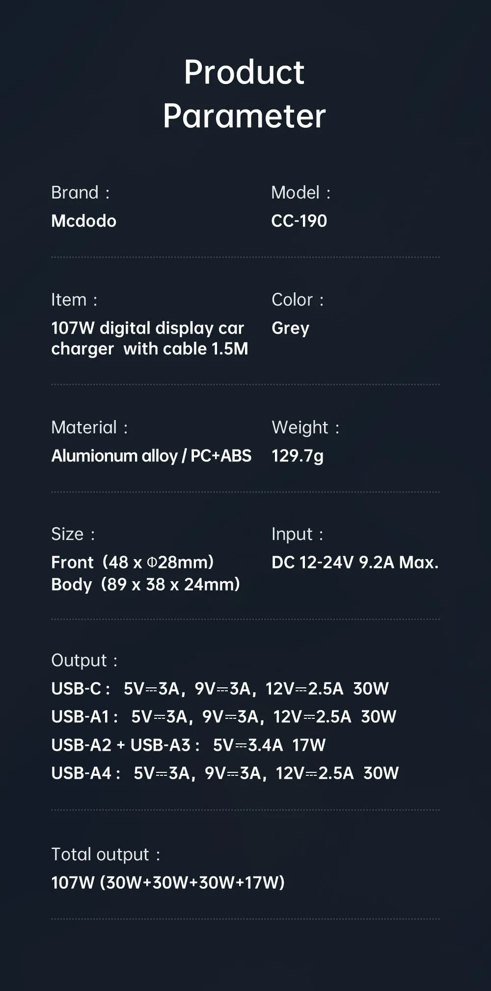 Trọn bộ phụ kiện tẩu sạc nối dài Mcdodo 107W