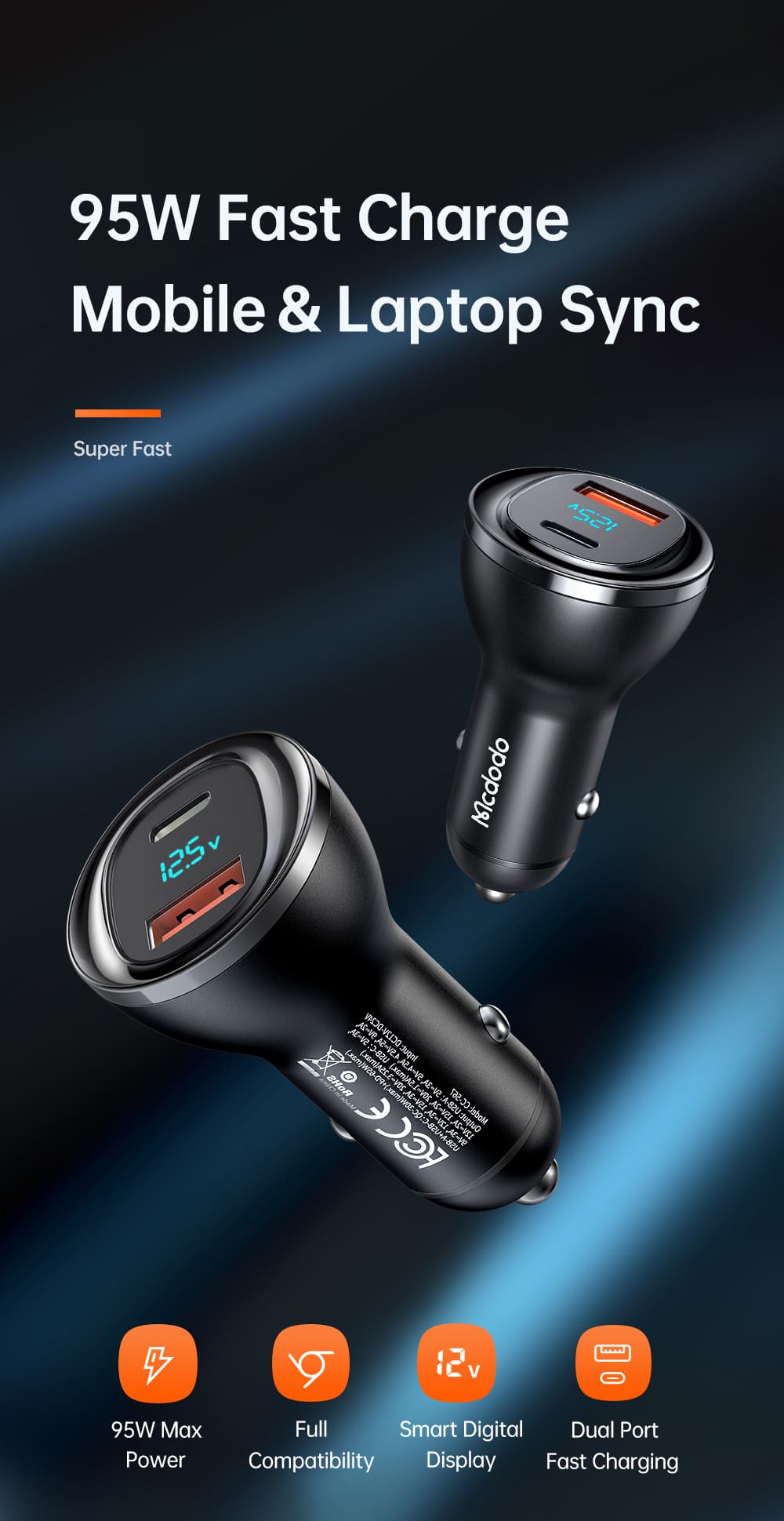 Cận cảnh hai cổng sạc USB-C và USB-A của Mcdodo 95W